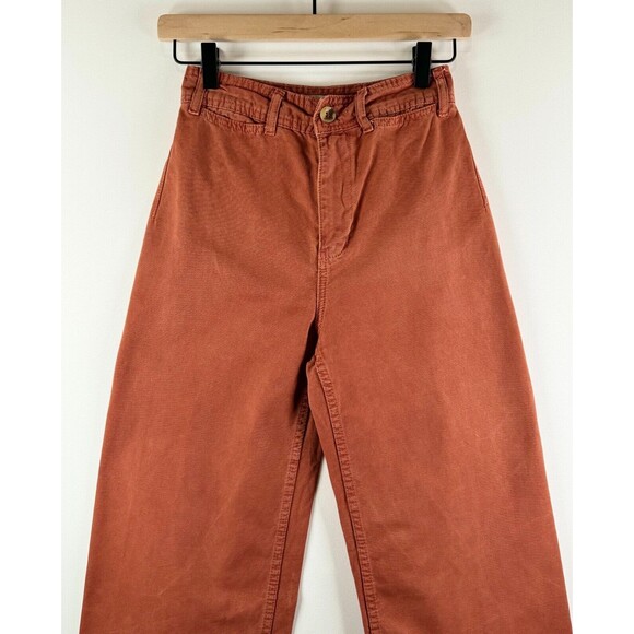 We The Free People Women Pants Brown Hi Rise Wide Leg Canvas Baggy Chino Size 24 - Picture 5 of 7